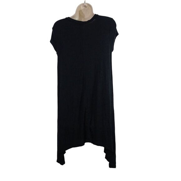 No Comment Black V-Neck T-Shirt Dress Women Size L Asymmetrical Hem With Pocket - Picture 3 of 7